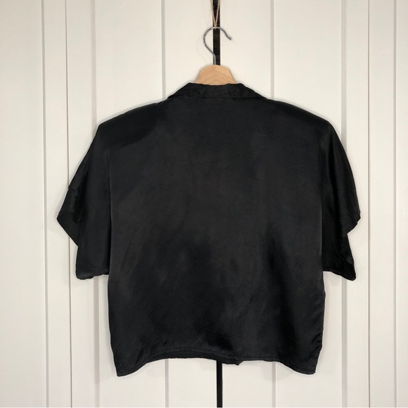 Vintage 80s Mariposa cropped black satin button up blouse / S - Picture 7 of 9